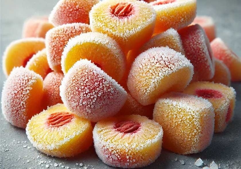 Frozen peeled peach pieces