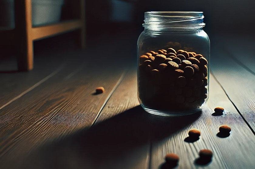 Picture of a dog food in a jar, which can be the best way to store dog food