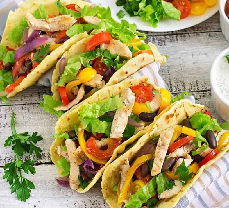 Close-up photo of Chicken and Vegetable Tacos