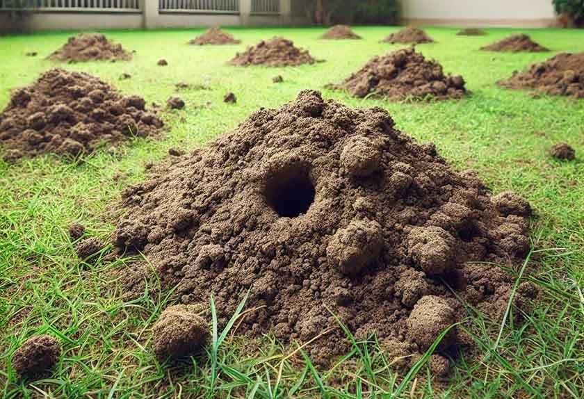 A mole holes in a garden