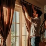 A man performs the best way to hang curtains