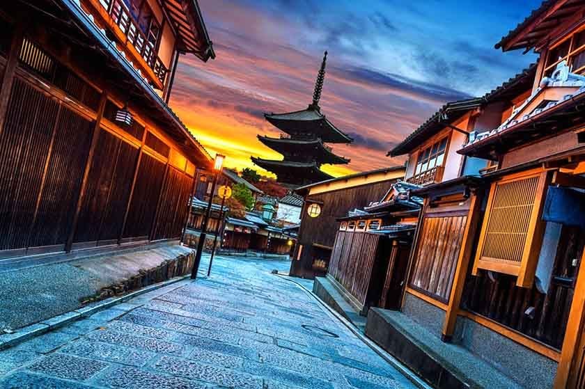 Street in Japan during sunset