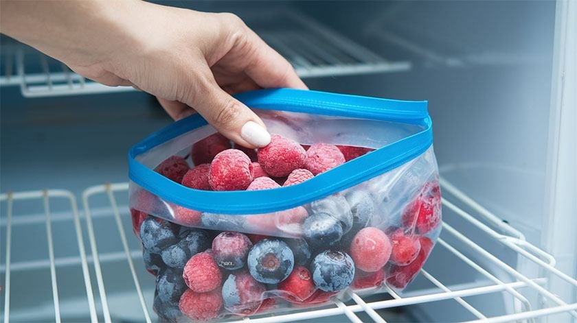 Frozen berries in a freezer bag