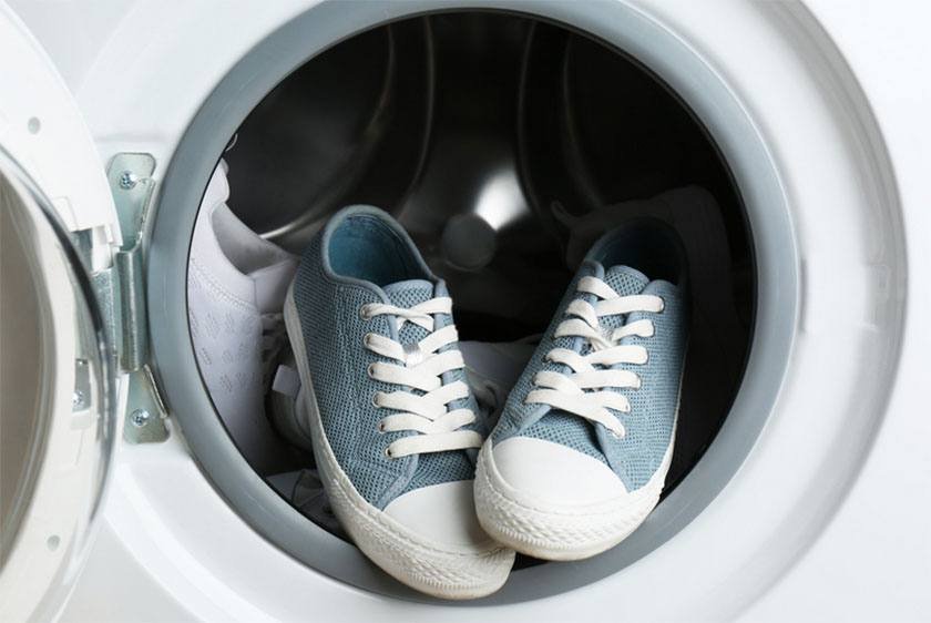 Gray sneakers in the washing machine