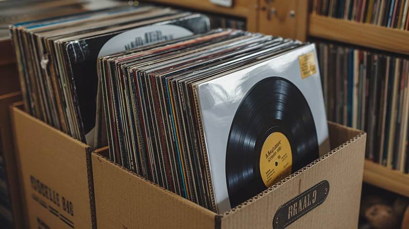 Crates full of vinyl records